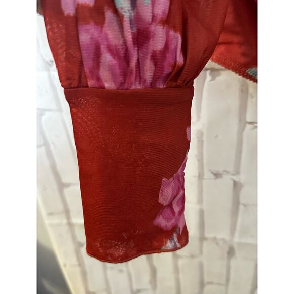 NWT Free People Intimately Red Floral Bodysuit Sz S - Picture 3 of 12